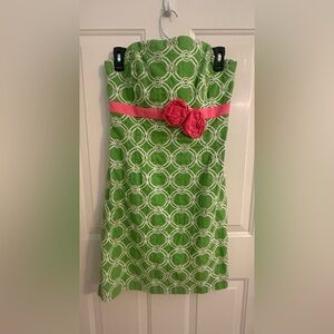 Lilly Pulitzer Strapless Green and Pink Mini Dress Size 10